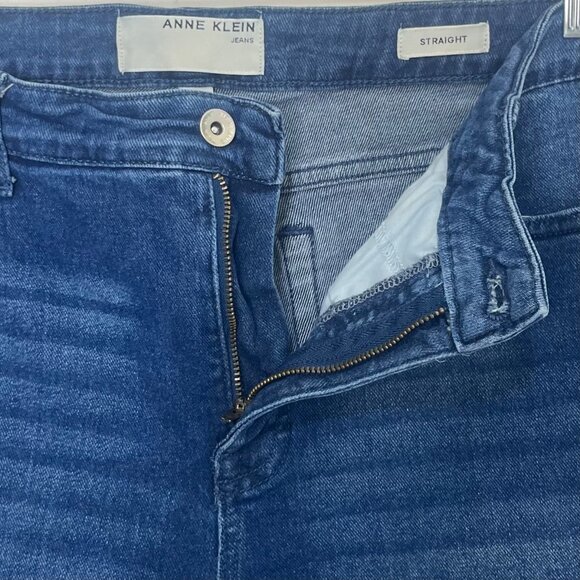 Anne Klein Straight Leg Jeans Womens Size 16 Dark Wash Frayed Hem - Picture 5 of 10